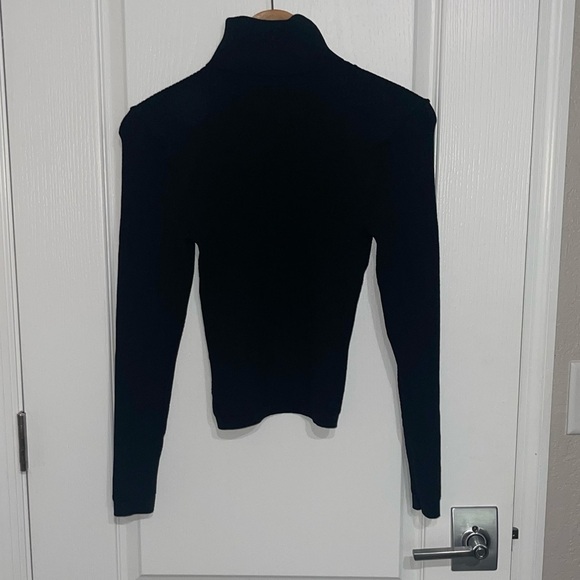 EXPRESS Black Turtleneck Sweater Military Gold Button Accent Balmain-Style Small - Picture 5 of 8